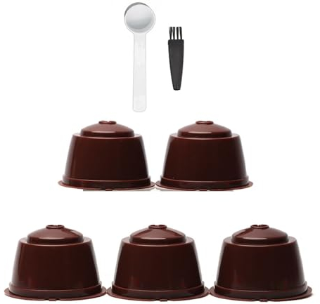 Wilitto Taza de cápsulas de café expreso de 5 Piezas, Taza de Filtro de cápsulas de café Reutilizables, cápsulas de café Recargables con colador de Malla Integrado Incorporado para Dolce Gusto Marrón