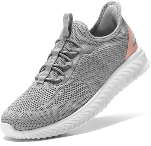 STQ Basket Femme Chaussures de Marche Mode et Sport Femmes Respirant Lacet Confortable Enfiler Legere Running Tennis Gym Jogging Slip on Basquette Fitness Travail Outdoor Sneakers Rose Pâle EU 41