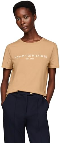 Tommy Hilfiger T-Shirt Maniche Corte Donna Scollo Rotondo, Verde (Classic Khaki), S