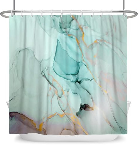 ASDCXZ Marmor Duschvorhang 180x200 cm, Modern Abstrakt Blau Grün Lila Jade Gold Marmor Optik Textur Waschbar Wasserdicht Bad Duschvorhänge Polyester Textil für Badewanne mit 12 Haken
