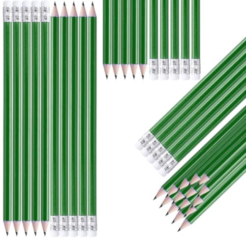 NIPORO Bleistifte HB 100 Stück weiß Holzbleistifte mit Radiergummi, pencil, vorgespitzt, 19 cm Länge, Sparpack, Nachhaltig, (Grün)