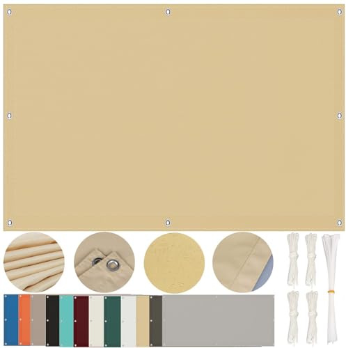 Sonnensegel 2x2m Wasserdicht Rechteckig Mit Ösen - Multi Farbe und Größe, UV Schutz für Balkon, Terrasse, Garten - Schwer, Sand Beige