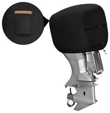 Media Cubierta del Motor Fuera de Borda para 60-100Hp, Cubierta Protectora de Motor de Barco Impermeable de tela 600D Oxford con 1 tiras reflectantes y 2 hebillas y 1 cuerdas de tracción (68x52x52cm)