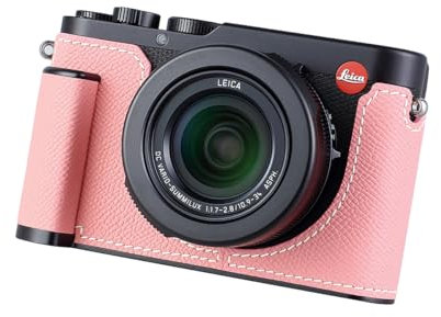 SIUTATDSH Kamera-Halbtasche für Leica D-LUX 8, Vintage-Metall, echtes Leder, Sofortbildkamera-Schutzhüllen stilvoll, tragbar, stoßfest (Rosa)