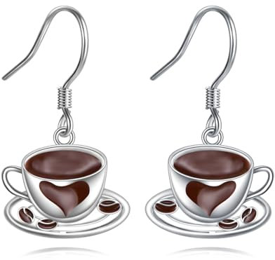 YFN Coffee Earrings Sterling Silver Coffee Dangle Earrings Tiny Coffee Jewelry for Women Coffee Gifts for Coffee Lovers