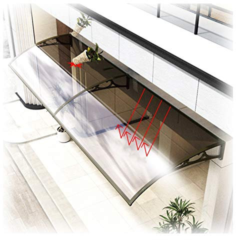 Auvent de porte transparent d'extérieur - Abri de pluie - Panneau PC - Isolation acoustique - Durable - Pour fenêtre et jardin - Taille personnalisable - Auto-nettoyant et sûr