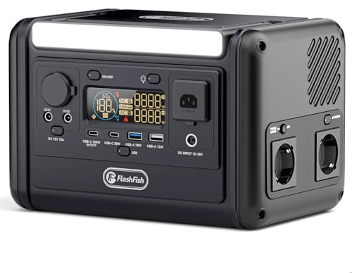 Flashfish T300pro Station d'alimentation portable 300 W avec batterie LiFePO4 230 Wh, pointe 600 W, prises CA sinusoïdales, 100 W USB-C PD, temps de charge rapide 1,2 h, générateur solaire pour