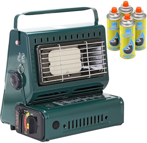 Taylor & Brown 2in1 Portable Gas Heater & Stove + 4 Butane Gas Bottles Canisters - For Outdoor, Camping, Fishing & Caravan - Emergency, Safety Grill, Auto Ignition, Carry Handle & Temp Control