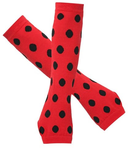 HUAJINGKEJI Bequeme, weiche Socken mit Marienkäfer-Muster, fingerlose Handschuhe, Armstulpen und Oberschenkelhohe Socken, Set für Erwachsene und Kinder, Cosplay-Kostüm, Marienkäfer mit Handschuhen,