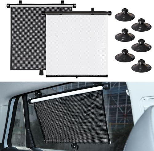 XCBYT Persianas para ventana de automóvil, parasol retráctil con ventosas para bebé en automóvil, con bloqueo de deslumbramiento UV y calor, parasol retráctil con ventosas para bebé (2 unidades)