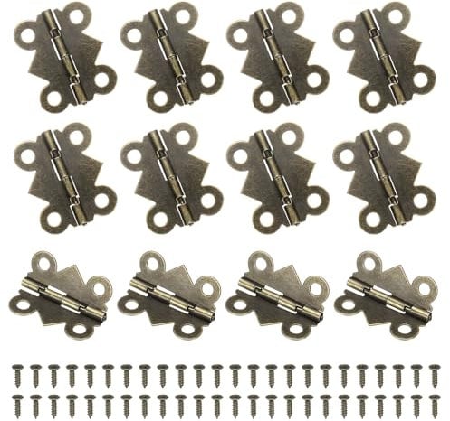 sourcing map 12Pcs 180 Degree Small Hinges for Wooden Box, 1 Long Folding Butt Hinges Cabinet Hinges with Screws for Cabinet Doors Wooden Box Drawer (Bronze)