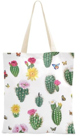 WDdZzyy Nature Cactus Sac d'épicerie en toile blanche Cadeaux de Noël Sacs en toile en vrac, Nature Cactus Blanc, 1 size