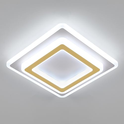 Goeco LED Deckenleuchte Quadratisch 44W 4950LM 6500K 30CM, Gold | Moderne Deckenlampe Innen Kaltweißes Licht Deckenbeleuchtung aus Acryl für Flur, Küche, Schlafzimmer, Wohnzimmer