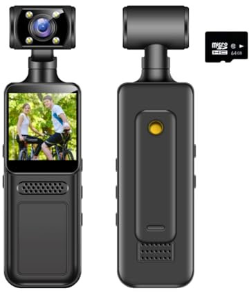 Kdouehg Action Camera Tascabile 4K HD Sports Camcorder Camera 180 Rotate Mini WiFi Camera con Impermeabile Motion Camera 64G