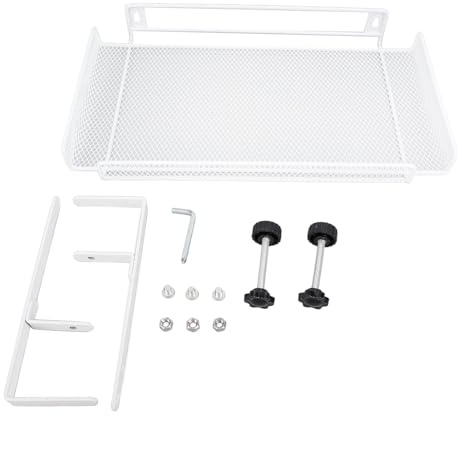 Riuulity Cable Management Tray, Large Storage Shelf, Carbon Steel, Slide Out Design, Clamp-on Swivel Drawer, Under Desk Organizer, Cable Organizer, Desk Cord (White)