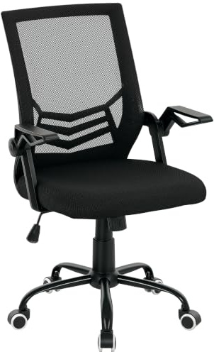 Vinsetto Office Chair w/Flip-up Armrest Mid Back Mesh Back Black | Desk Chair, Lumbar Support, Adjustable Height, Swivel Wheels, for Home