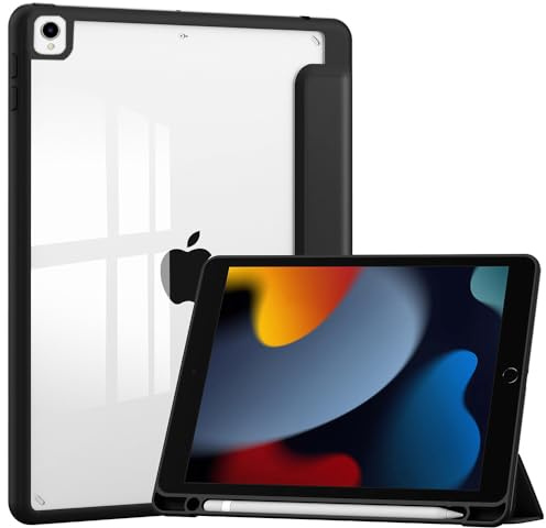 Custodia compatibile con iPad Air di terza generazione 2019/iPad Pro 3a generazione 2017, 10,5 pollici con portamatite integrato antiurto con guscio posteriore trasparente (nero)