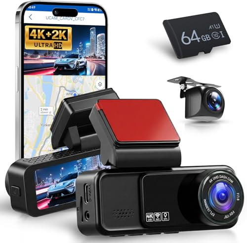 VECHTEL 4K+2K Dashcam Auto Vorne Hinten mit 5.8G+2.4G WiFi,2*Dash Cam 1080P Auto Kamera mit 3.16-Zoll IPS Bildschirm,24H Parküberwachung,Nachtsicht,G Sensor,mit 64GB