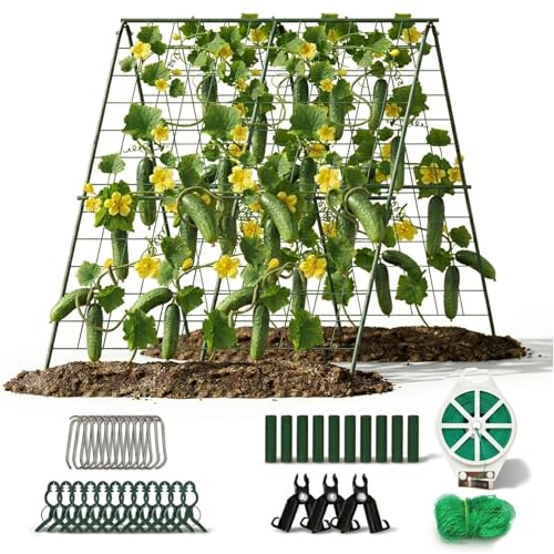 Gurke Rankgitter, Faltbares A-Rahmen Gurken Rankhilfe für Garten 120x120cm Gitternetz Kletterpflanzen Rankgitter Tomaten Rankhilfe PflanzenstüTze für Blumen Nutzpflanzen für Gurke Bohnen Erbsen