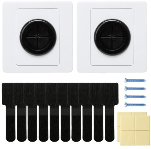 2 PCS Cable Entry Cover Plate, Wall Cable Hole Brush Faceplate for Covering Outlets and Tidying Wires, with 10 PCS Adhesive Hook and Loop Cable Ties