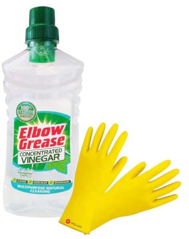 Elbow Grease Concentrated Vinegar 750ml x 1 - Multisurface Natural Cleaner with 1x Pair of Rubber Gloves (Medium) & Welari Thank You Card | (1 Pack)