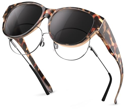 kunchu Überzieh Sonnenbrille Damen Polarisiert UV400 Schutz,Rund Ultraleicht Übergroß Überbrille Sonnenbrille über Normale Brille-Leichte Leopard-Rahmen/Grau Linse
