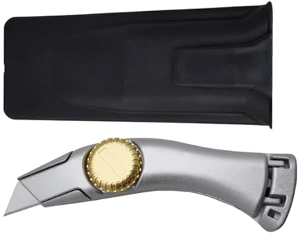 Project DIY® Heavy Duty Carpet Knife with Belt Clip Holster – Aluminium Utility Cutter for Carpet, LVT, Underlay & DIY Craft Projects – Easy Twist to Open – Includes Blade Storage