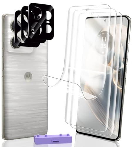 Rniidaaz 3+3 Piezas Protector de Pantalla para Motorola Edge 50 Pro | HD Película TPU Full Cover, Incl. Kit de instalación, Cristal para Cámara 9H, Antiarañazos, Sensibilidad Táctil, Sin Burbujas