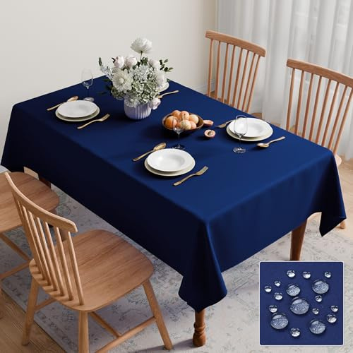 GFCC Navy Blue Table Cloth 200x150cm Wipe Clean Waterproof, 55x79 Inch | Spill-Proof, Stain-Proof, Machine Washable, Polyester, Rectangular Tablecloth for Home Dining Kitchen Garden Party