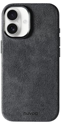 nuvoa Alcantara Handyhülle für iPhone 16 kompatibel mit MagSafe | Handgefertigte Premium Case aus original italienischem Alcantara®, unterstützt kabelloses Laden, 100% Vegan – Space Grau
