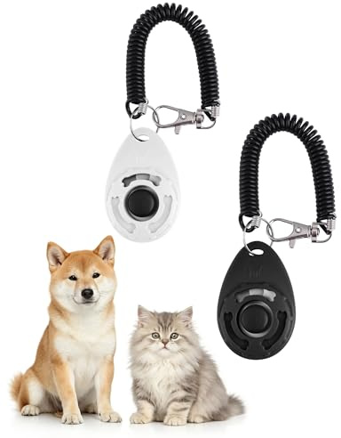 Acual 2 PCS Clickers pour Chien, Clicker Dressage Professionnel | Clicker Training avec Dragonne et Grand Bouton, Multicouleurs, pour Chien, Chat, Cheval, Oiseaux (Noir, blanc)