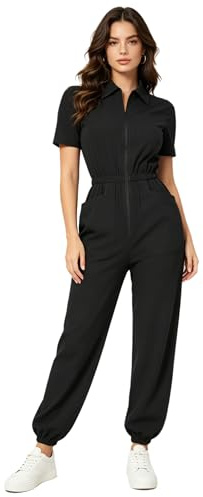 Loodgao Tuta Scrub Infermiera Donna Jogger con Tasche Multiple e Zip Frontale e Vita Elastica Uniforme Lavoro Medica Sanitaria Tuta da Meccanico per Ospedale e Officina