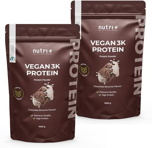 Nutri + Vegan Protein 3k - Unverschämt leckeres veganes Proteinpulver in verschiedenen Sorten (2 kg (2er Pack), Chocolate Brownie)