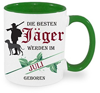 Die besten Jäger werden im Juli geboren - Kaffeetasse mit Motiv, Tasse mit Druck, auch individuell mit Spruch, Foto, Wunschtext, Wunschname (Grün)