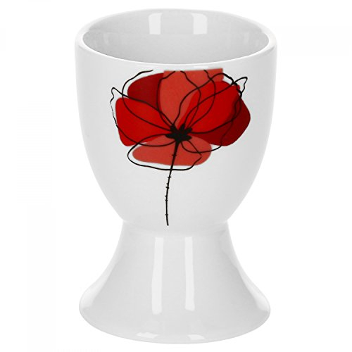 Van Well Eierbecher Monika | rund Ø 48 mm | H 70 mm | Eierständer hoch | Egg Cup | Mohn-Blume rot | edles Porzellan-Geschirr | Gastronomie