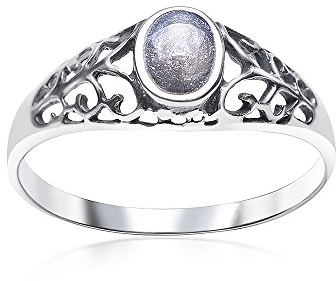 MATERIA Damen Ring Emaille 925 Sterling Silber grau floral rhodiniert mit Glitzern #SR-134, Ringgrößen:62 (19.7 mm Ø)