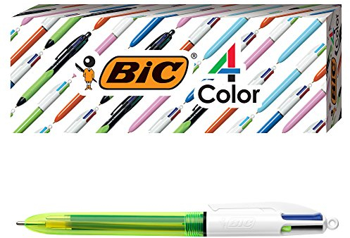 BIC Lot de 3 stylos à bille fluo 4 couleurs, pointe moyenne/grasse (1,0/1,6 mm), encres assorties
