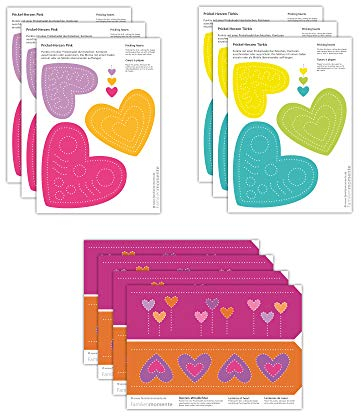 Familienmomente 10 Bastelbogen zum Prickeln Muttertag/Vatertag (3x Herzen Pink, 3x Herzen Türkis, 4x Herzen-Windlichter) DIN A5