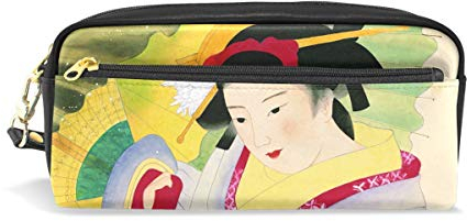 Eslifey Japanische Geisha Tragbare Tasche PU Leder Schulstifteetui Schreibwaren Bleistifttasche für Kinder Wasserdicht Kosmetik Tasche Make-up Beauty Case