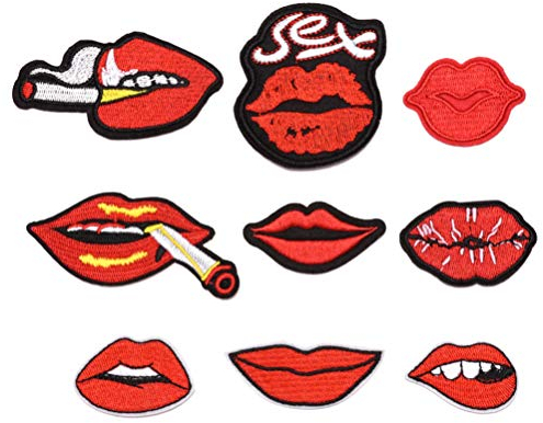 Exceart 9pcs Kiss Lips Patches Iron on Patches Embroidered Sew on Patches Applique for Clothes Jackets T-Shirt Backpack