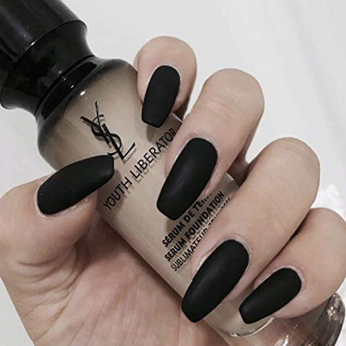 Brishow Schwarz Künstliche Nägel Halloween Nägel zum Aufkleben Pure Color Press on Nails Ballerina Acryl 24 Stück für Frauen und Mädchen (Schwarz)