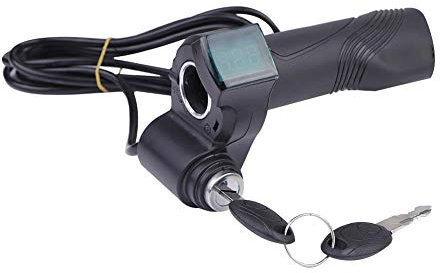 Throttle Accelerator Handle Grip, Bike Throttle Grip with Lock and Voltmeter Display for 24V 36V 48V 60V Electric Bike Dirtbike Scooter