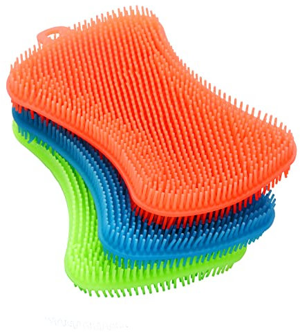 OstWony 3PCS Silicone Dish Sponges, Super Durable Food-Grade Silicone Sponges Kitchen Sponge, Multi-Purpose and Efficient Sponge Kitchen Gadgets, Especial Delicate Kitchen Sponge Brush