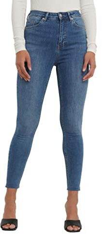 NA-KD Damen Skinny High Waist Raw Hem Jeans, Blau (Mid Blue), 36 EU