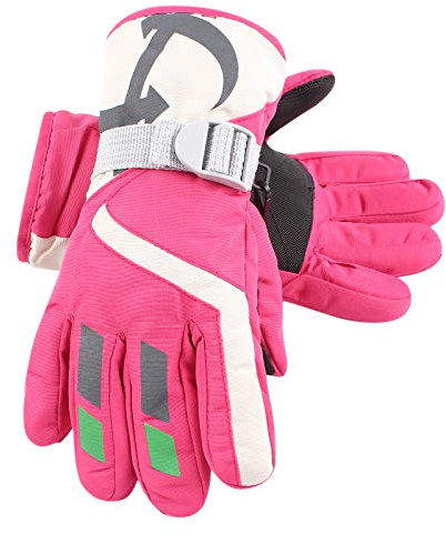XIAOHAWANG Hiver Gants de Enfant Fille Garçon Imperméable Gants de Ski Snowboard pour Enfants 4 à 7 Ans (Rose Rouge)