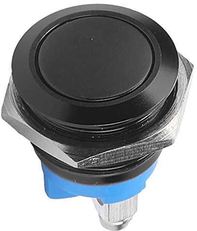 Interrupteur à Bouton en Métal Bouton-poussoir D'alimentation à Réinitialisation Automatique étanche 16mm Interrupteur-poussoir à Tête Ronde Plate 220V avec Deux Bornes de Câblage(noir)