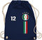 Turnbeutel Rucksack - Fußball EM WM - Taschen - 12. Mann Italien Emblem - Unisize - Navy Blau - fussball italiener stoffrucksack fanartikel fussball-wm italientrikot beutel 2024 fußballer fan