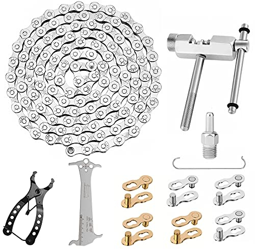 Bluesaly Fahrradkette Werkzeug Ketten Reparatur Set Fahrradkette 6/7/8 Geschwindigkeit 116 Glieder Kettenbrecher, Kettenzange, Kettenhaken, Ketten Prüfer, 6 Paar Fahrrad Fehlt Glieder, Fingerhut