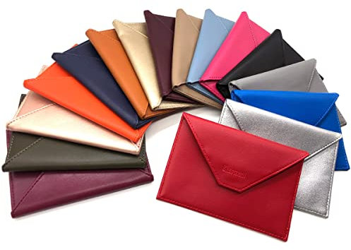 Charmoni - Porte Papiers Voiture - Forme Enveloppe - Pochette Permis De Conduire Carte Grise Assurance Carte d'identité - Cuir - 15x11cm (Cuir, Noir)