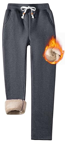 TACVASEN Women's Fleeced Lined Joggers Winter Trousers Sherpa Sweatpants Warm Tracksuit Bottoms with Pockets Dark Grey L